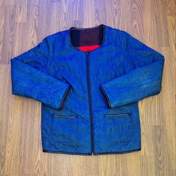 Tribal Reversible Red & Black Fleece Buffalo Plaid Denim Jacket M A26 - Picture 14 of 14